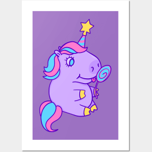 Unicorn with a lollipop Posters and Art